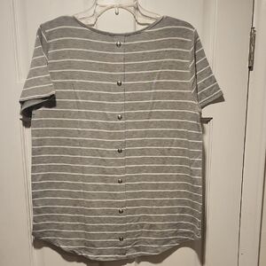 Pink Clover Gray and White Striped Tee